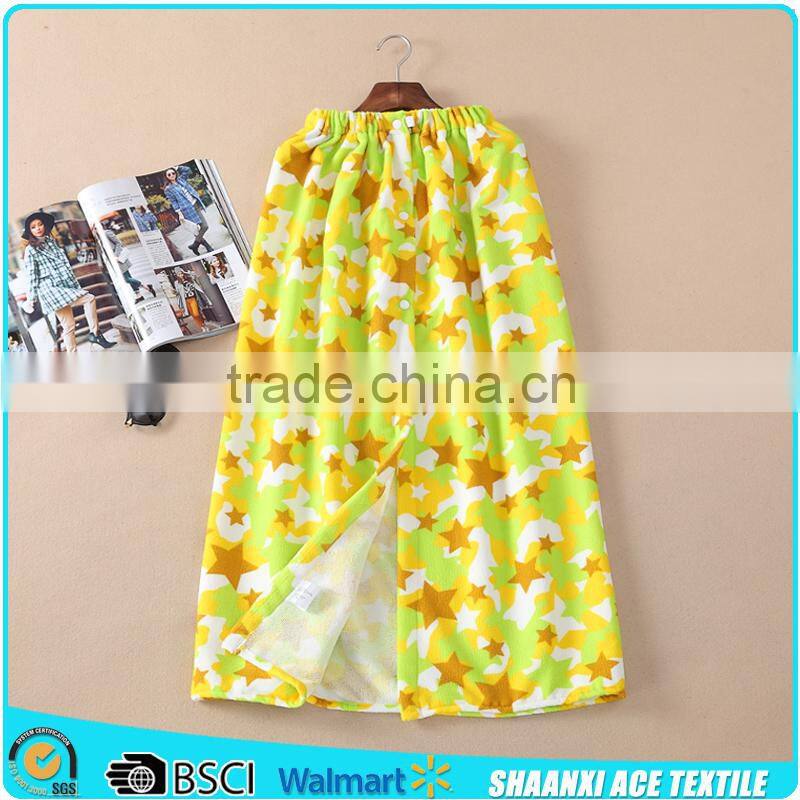 2015 Fashion custom printed yellow color woman bath skirt Velour cotton woman towel skirt with elastic and button