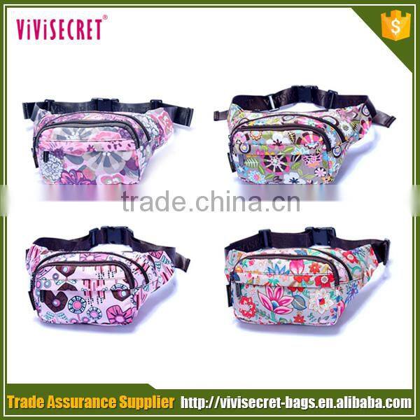 The most popular flower pattern nylon fabric long strap small men belt bag