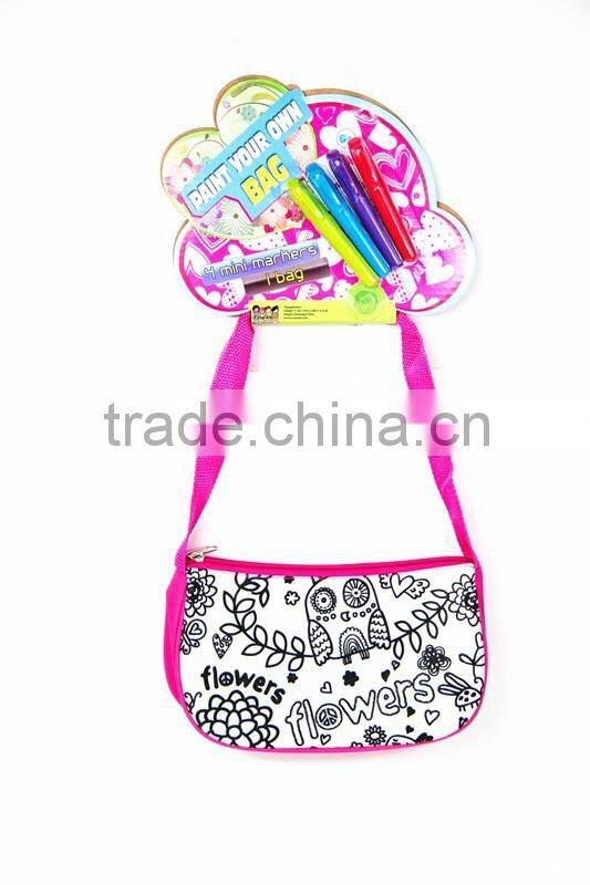 DIY Toy designing coloring your own fashion sparkling handbag with 4 mini markers