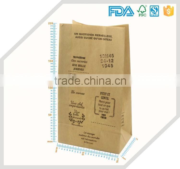 Flat bottom food kraft paper bag for bread packing