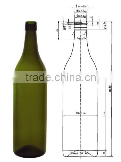 wholesale wine bottles 1000ml with dark green glasslucky