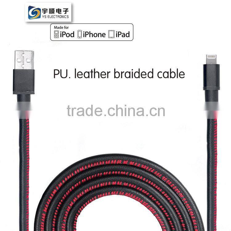 Leather MFi 8 Pin Braided Micro USB Cable For iPhone 6 Plus / 6 / 5S / 5C / 5 YUSH