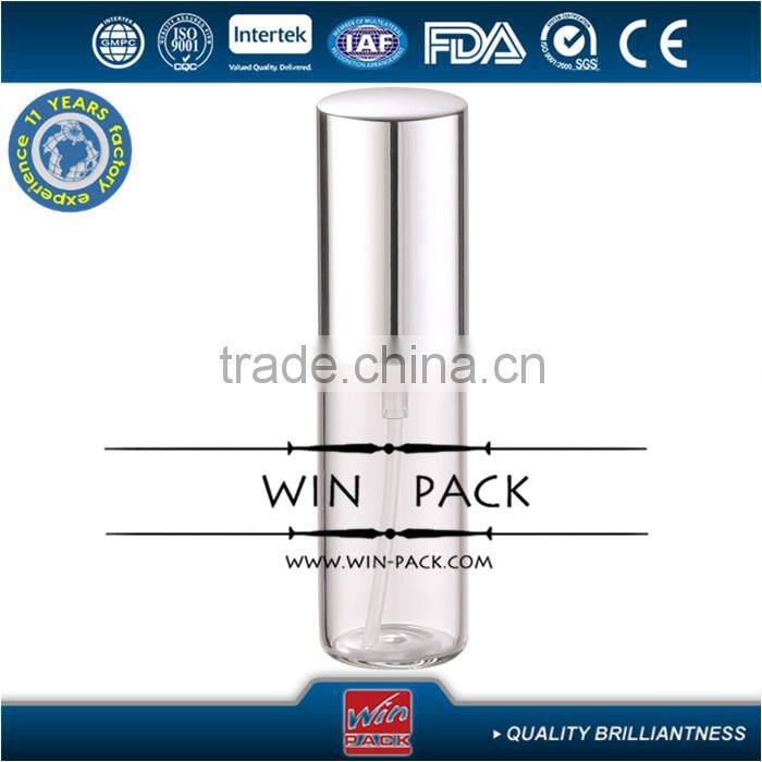 12ml clear tube perfume bottle with silver sprayer and metal cap, empty tube perfume bottle manufacturer