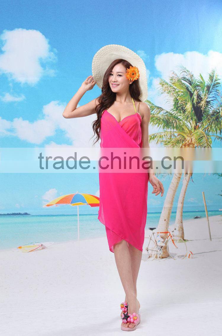 Cheap Chiffon Hot Sexy Girl Wrap Front Summer Cover Up Beach Dress Towel Swimwear
