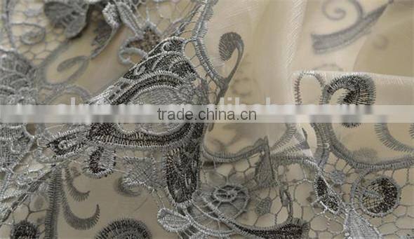 2015 High Quantity Flower Design Embroidered Voile Curtain Fabric