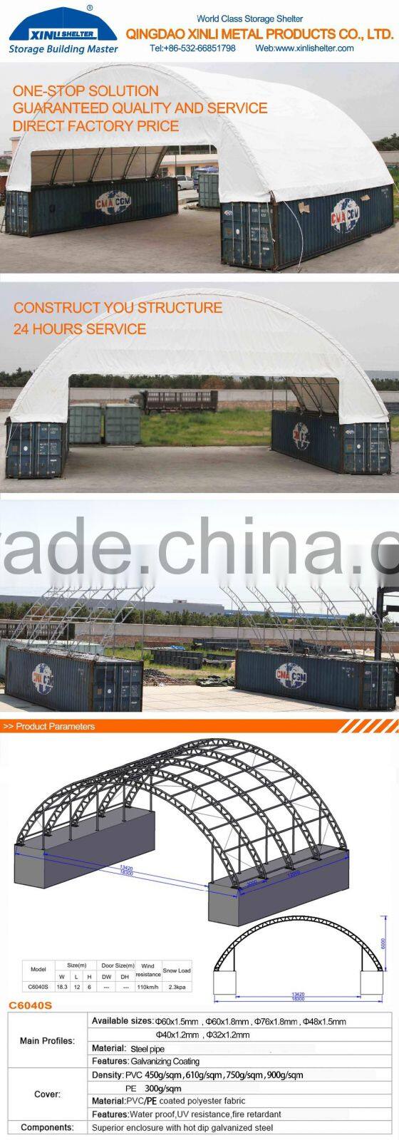 60 foot span steel frame waterproof canvas container shelter