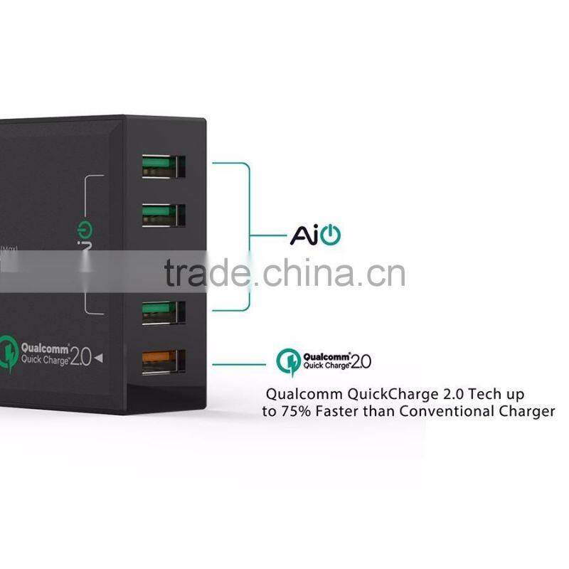 Aukey Quick Charge 2.0 54W 5 Ports USB Desktop Charging Station Wall Charger,EU plug