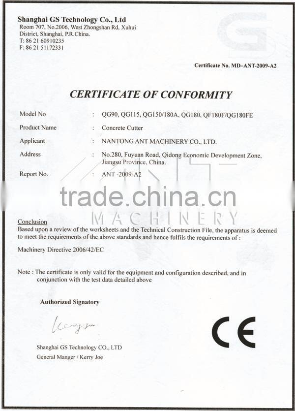 Concrete machine cutting manufacturer QG180F with CE