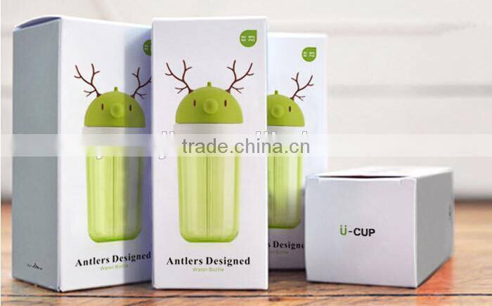 Supply fashion cartoon portable antlers straw cup (360ml)