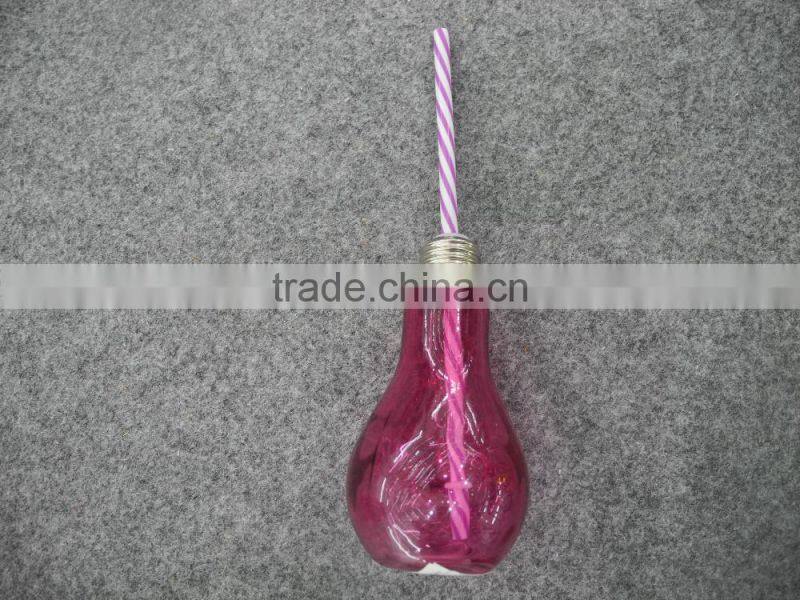 home goods colored bulb shape glass beverage bottle with straw