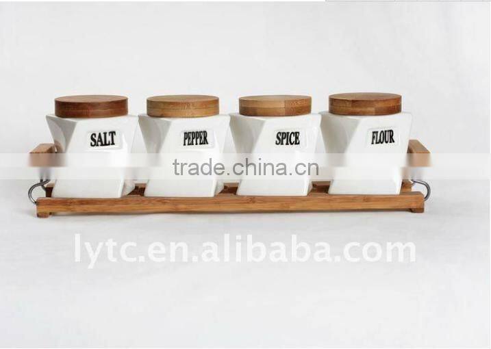 ceramic porcelain canister set,ceramic tea sugar coffee jar, ceramic canister,airtight canister with bamboo lid