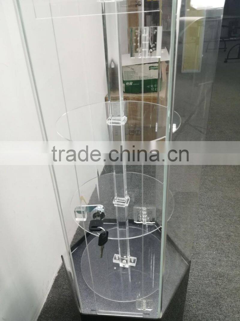 Factory supply Acrylic LED display case with lock and roating for Watch/ Jewelry/Toy