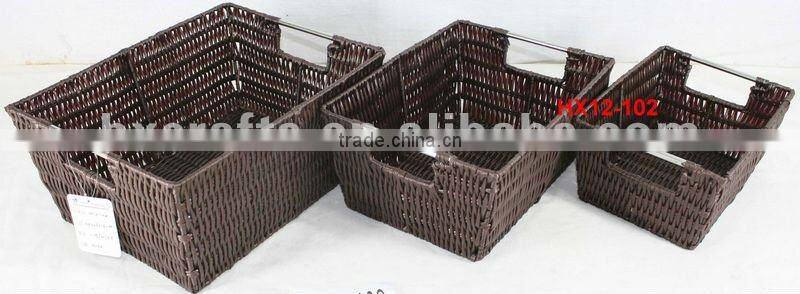 Plastic woven basket with handle sets of 3