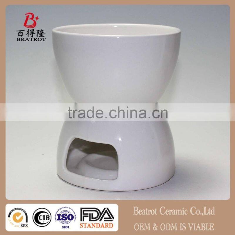 Ceramic Chocolate Fondue Set w/ Forks - Tea Light Porcelain Melting Pot w/ Fondue Dippers