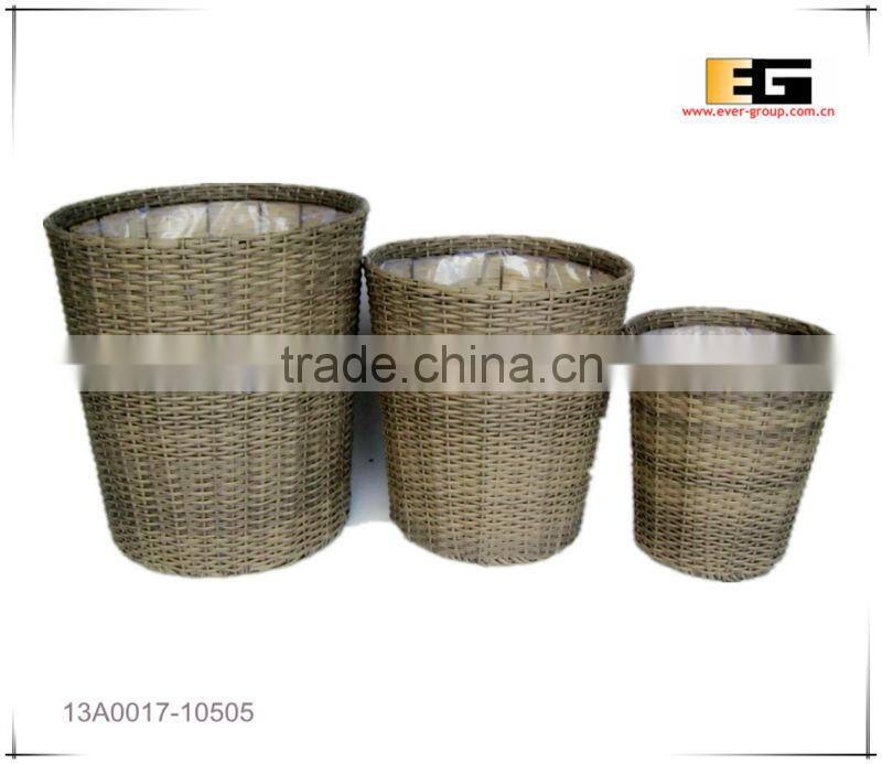 Round PE/Plastic rattan with liner deco basket
