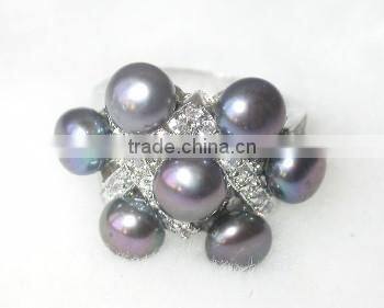Pink round fashion lady Tahitian Pearl Ring with diamond