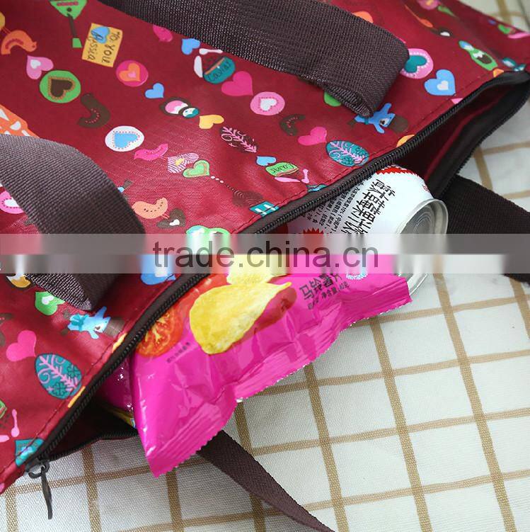 Full color printing 300D Polyester fashion tote bags with square zipper pocket