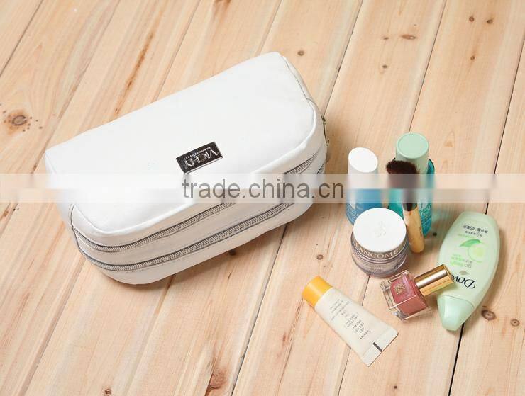 Elegant PU women handbags cosmetic purse white leather toiletry pouch with two large compartment