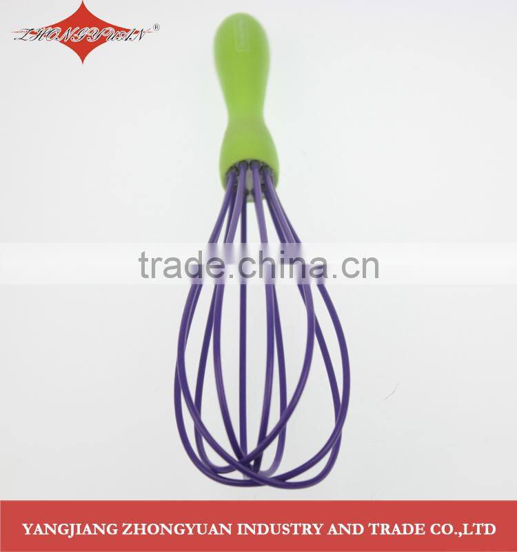 10-inch silicone coated wires egg whisk with green plastic handle