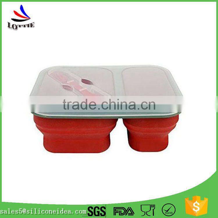 wholesale folding biodegradable bento box and custom foldable silicone bento lunch box with dividers
