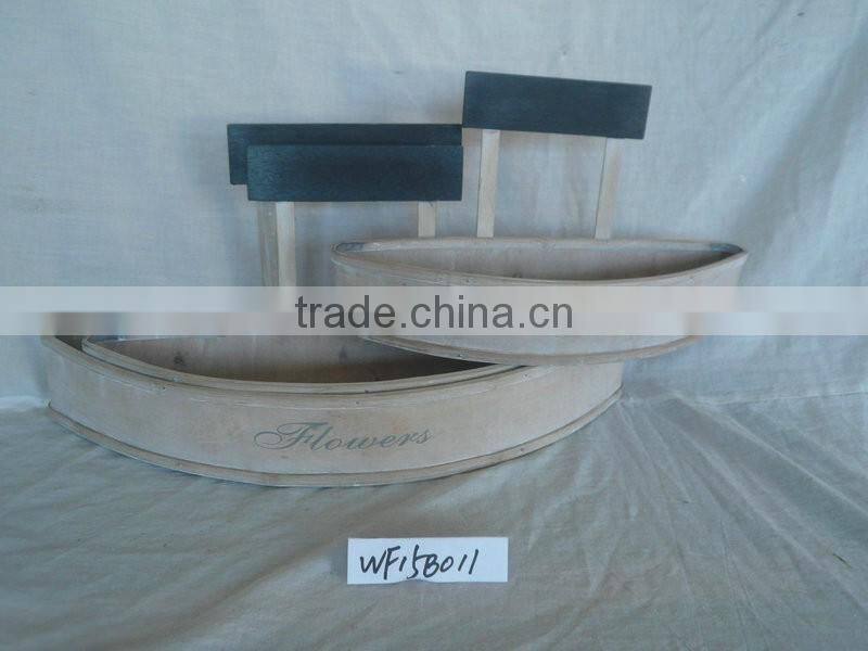 triangle wood flower pots decorated with blue wooden sign