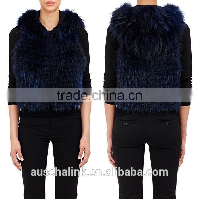 new style fashion women dyed raccoon fur vest customized
