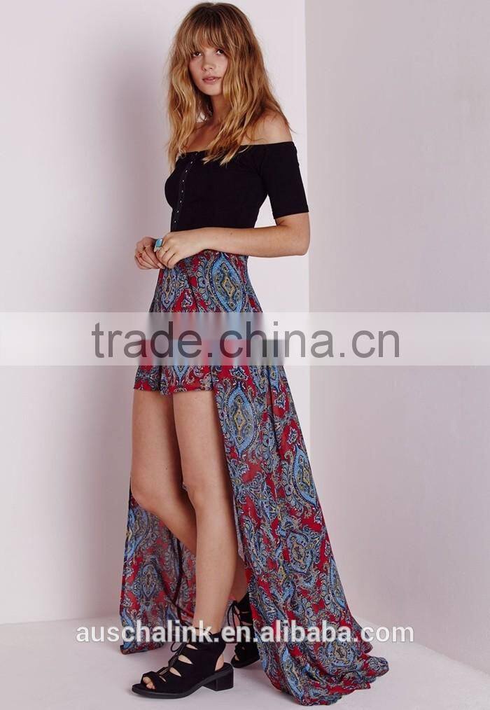 2016 young lady paisley print cheap long maxi skirts made in china