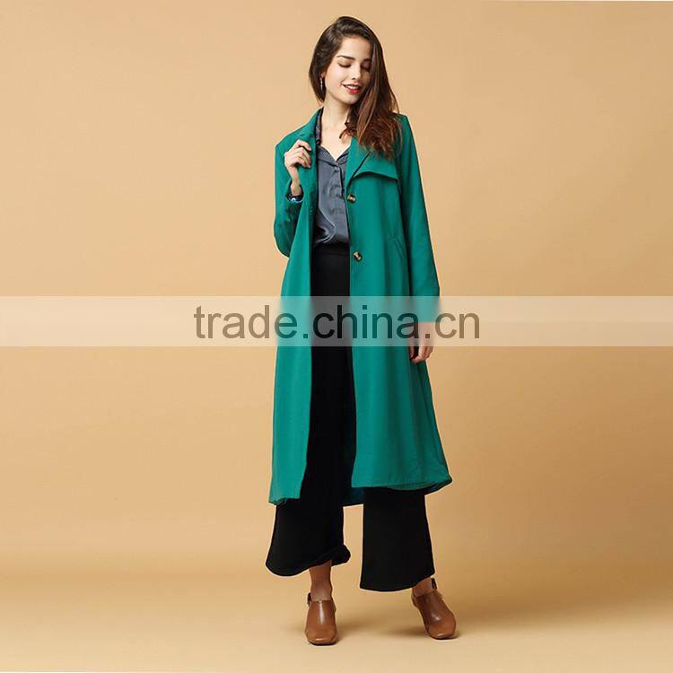 HAODUOYI Women Lightweight Solid Green Elegant Slim Outwears Single Breasted Tie Waist Trench Coat