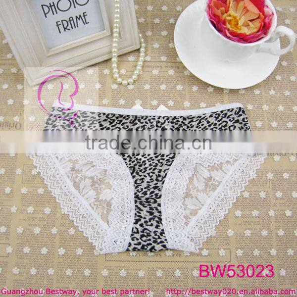 Sexy girl photos of back lace cheeky panty front printed leopard back with rhinestone strip panty