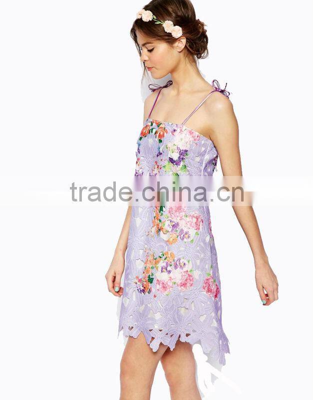 2016 Flower printing crochet patterns halter neck Dress for women dress