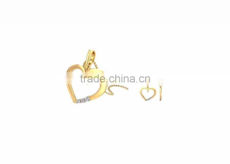 Gold Plated Designer Three CZ Stud Heart Pendant