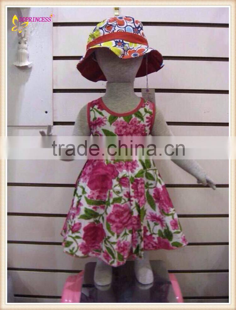 2015 new babi girl cotton dress summer modern design casual girl cotton dress , choose hat or not