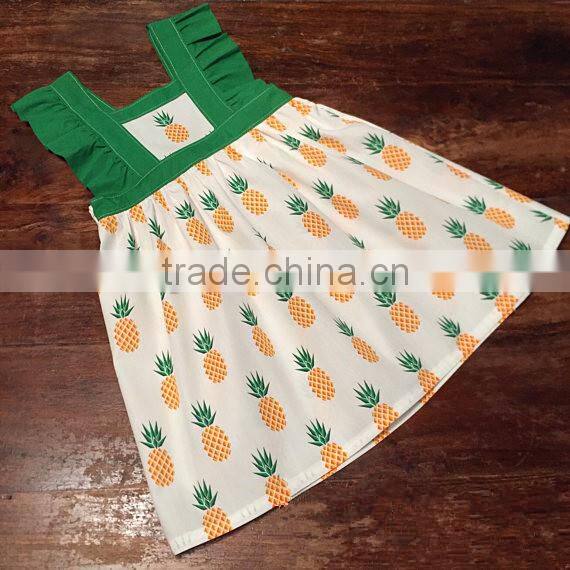 Pineapple Print Girls Pinny Dresses Summer Dress Newbron Frill Baby Frock Designs