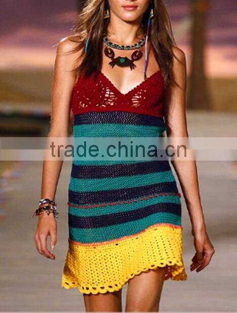 EY0015A 2016 OEM High Quality Loose Knit Deep V-neckline Beach Wear Dresses For Ladies