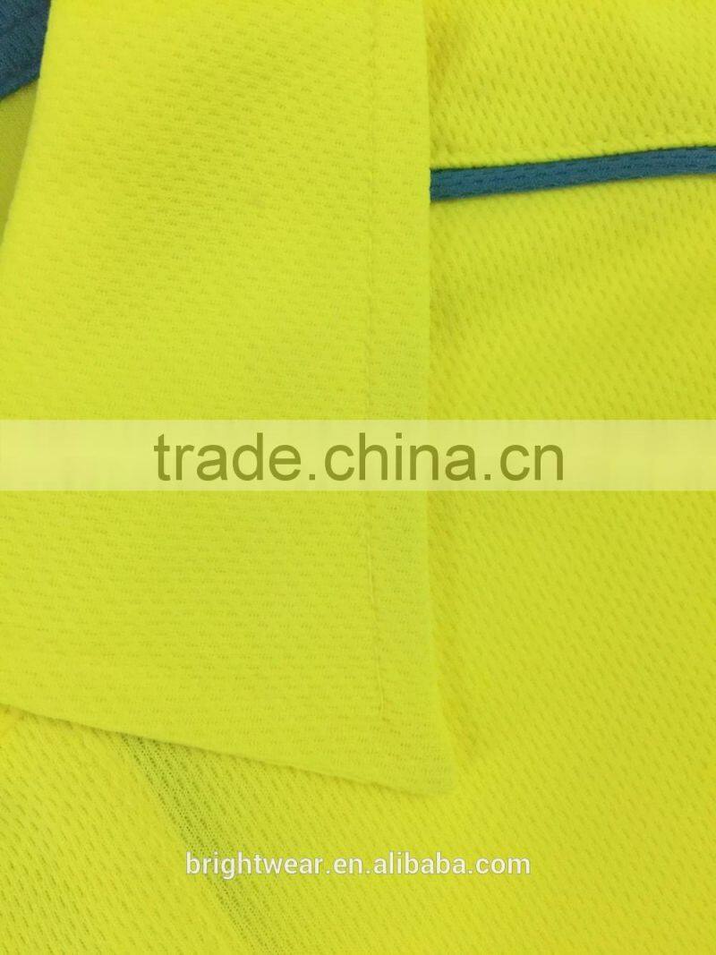 Wholesale contrast long sleeve hi vis safety 3M tape AS/NZS reflective fluorescent polo shirt