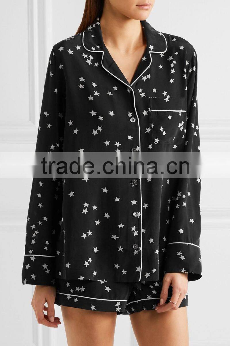 2017 High quality lady pajamas custom print short sleeve sleep wear wholeasle