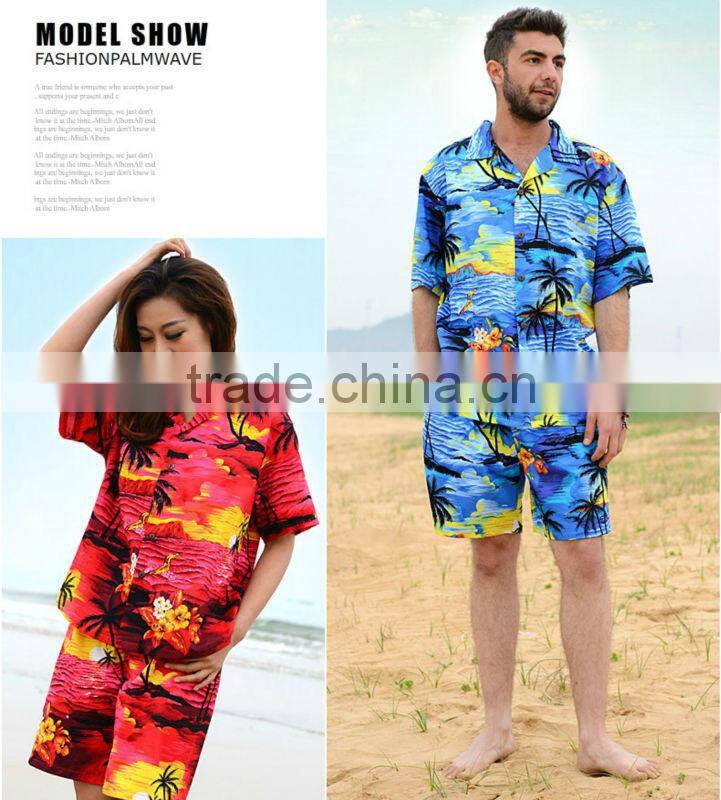 Wholesale 100% cotton couple hawaiian short sleeve shirts manufacturer