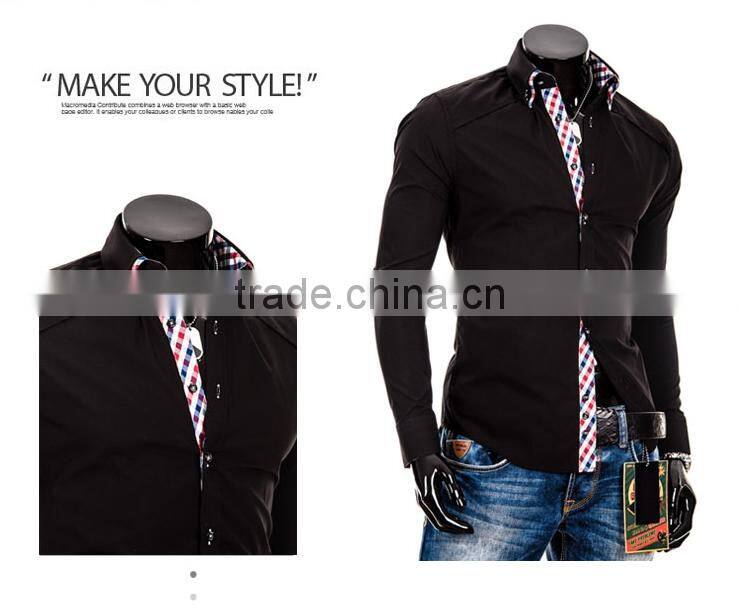 100% cotton solid color slim fit men double collar dress shirt for men