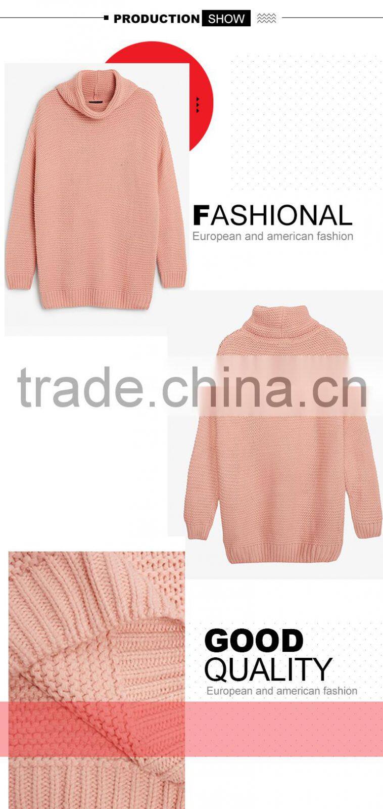 oem solid color long pullover lazy style turtleneck sweater women with best prices