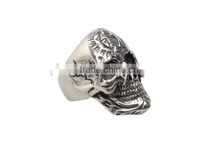 Hot Retro Titanium Steel Jewelry Punk Skull Ring Personality Exaggerated Double-Headed Face Ring
