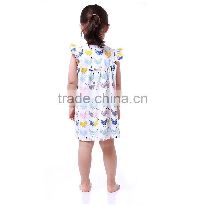 Classical pastoral chick pattern children clothes flutter cap Sleeve baby girl summer dress M6050509