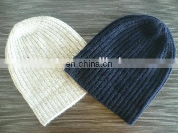 navy color plain cashmere beanie hat & scarf with raccoon fur pom pom