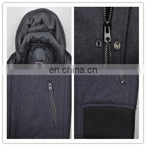 2015 last fashion quilted movable hood baseball jacket leather sleeves