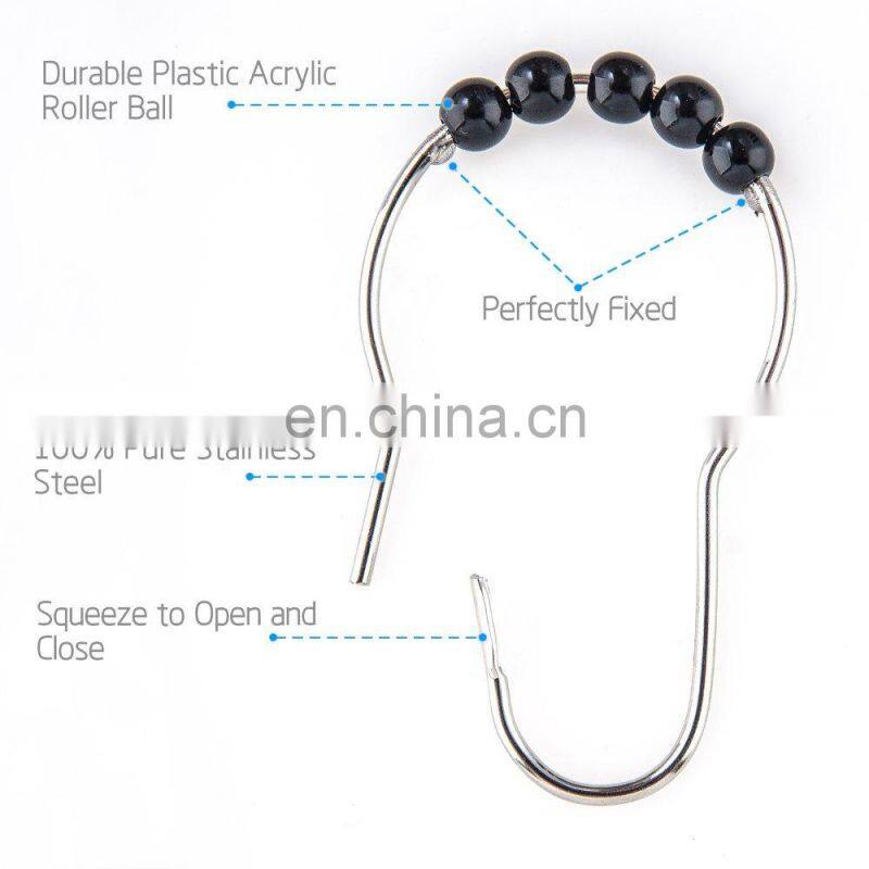 Amazer Shower Curtain Hooks Rings, Stainless Steel Shower Curtain Rings and Hooks-Set of 12-Black