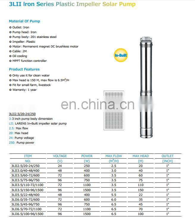 3LII 72V 600W 3.5m3/h brushless dc motor solar pump