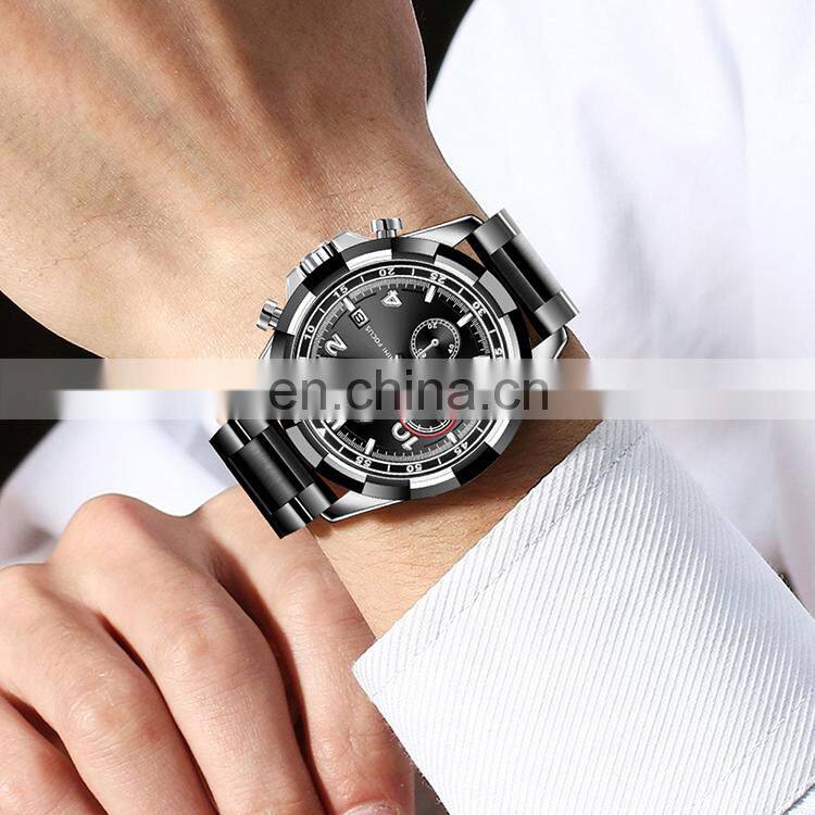 MINI FOCUS MF0198G Men's Quartz Watches Stainless Steel Chronograph Waterproof Luminous Man Clock