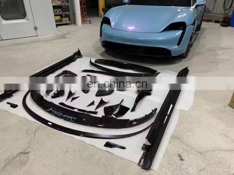 Runde Carbon Fiber Material For Porsche Taycan Techart Style Body Kit Front Lip Rear Lip Side Skirt Spoiler Side Mirror Shell