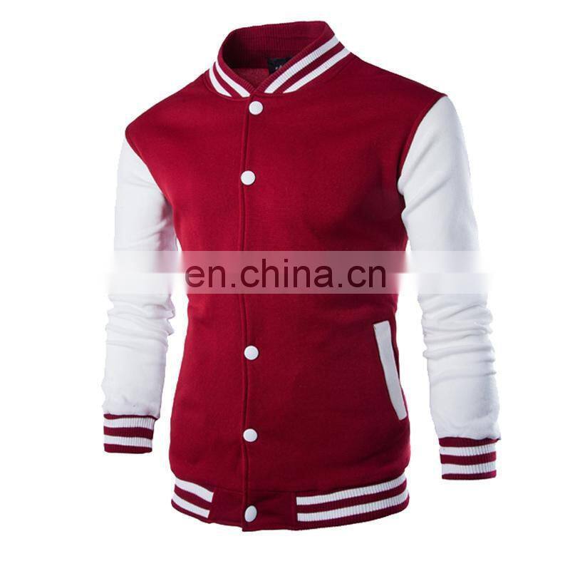 Custom Your logo Cotton Fleece Varisty Jacket Long Sleeve Banded Collar Letterman Jacket Baseball Jacket For Men