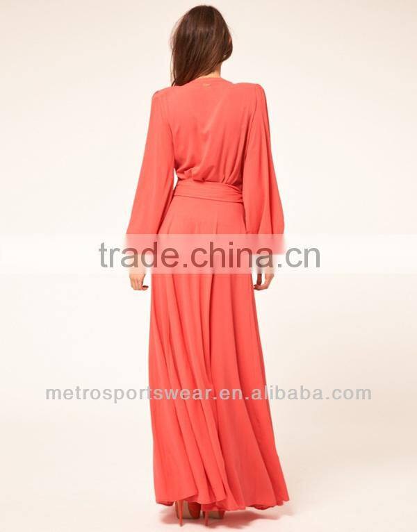 2015 Long sleeve ladies chiffon maxi dress