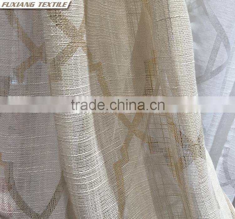 100% Polyester faux line geometric printed/jacquard/hot stamping in silver or gold window curtain fabric